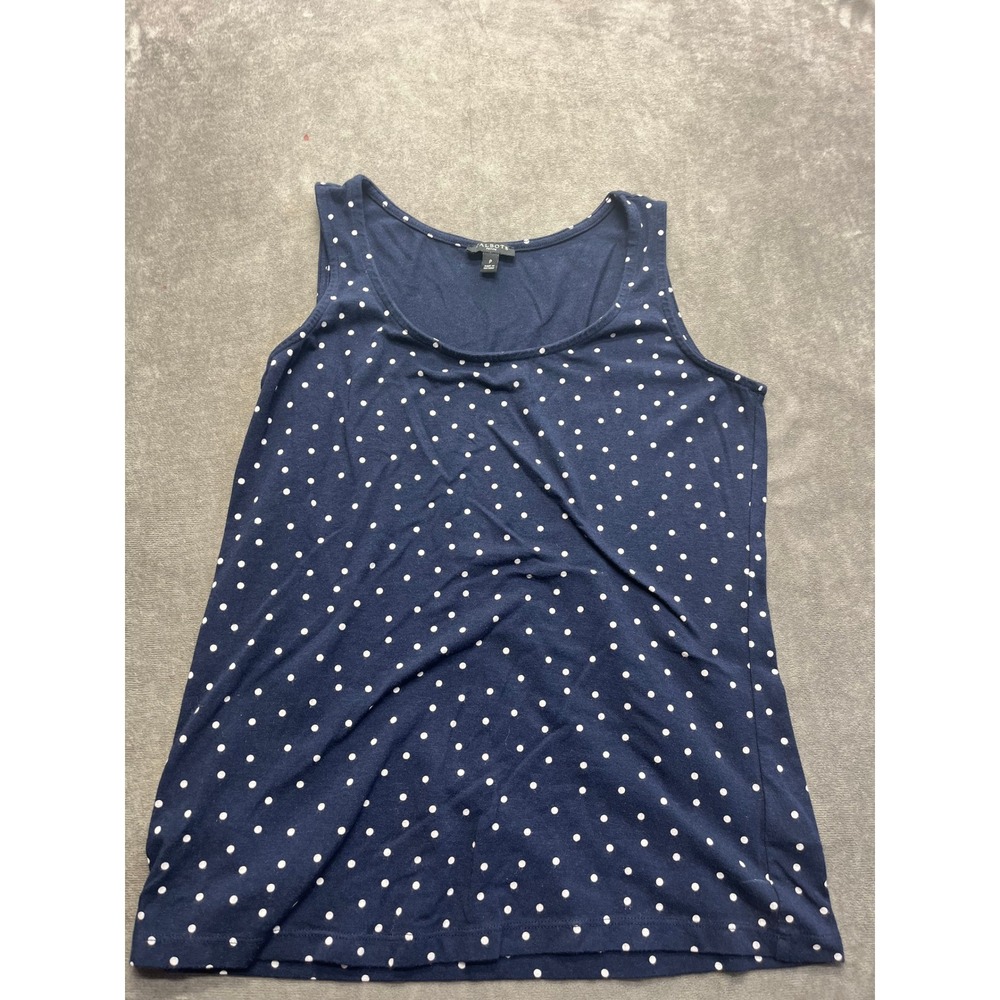 Talbots Petite Navy Blue White Polka Dot Scoop Neck Tank Top Size P